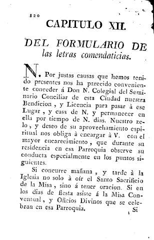 Capitulo XII. Del formulario de las letras comendaticias.