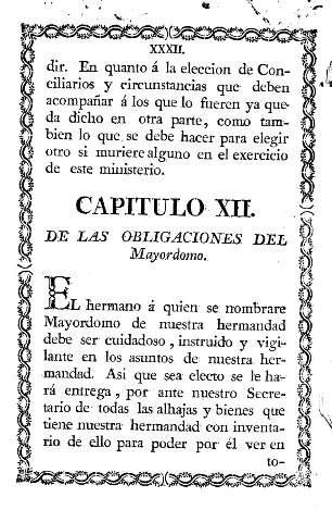 Capitulo XII. De las obligaciones del Mayordomo.