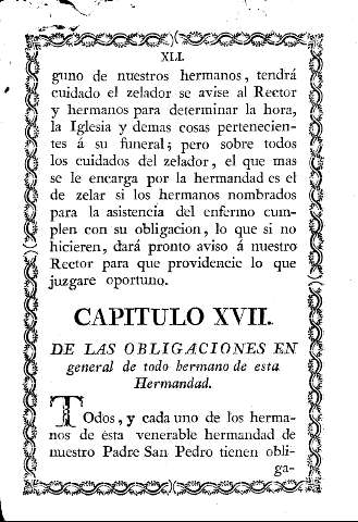 Capitulo XVII. De las obliglaciones en general de todo hermano de esta Hermandad.