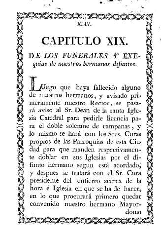 Capitulo XIX. De los funerales y exequias de nuestros hermanos difuntos.