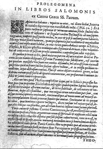 Prolegomena in libros salomonis ex Catena Graeca SS. Patrum.