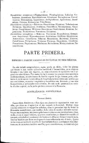Parte Primera. Especies y partes vegetales indígenas de usos médicos  -  Acotilédones amphígenas