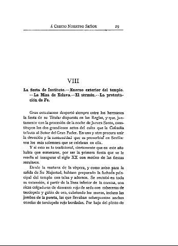 VIII. La fiesta de Instituto.- Exorno exterior del templo.- La Misa de Eslava.- El sermón.- La protestación de Fe.