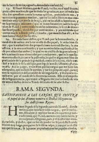 Rama segvnda. Satisfacese a los cargos, qve contra el papel de los Atomos numèra el Doctor Moyano en sus doctissimos Rayos.