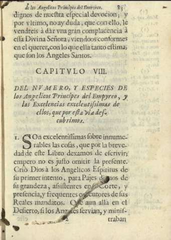Capitvlo VIII. Del nvmero, y especies de los Angelicos Principes del Empyreo, y las Excelencias excelentissimas de ellos, que por esta via descubrimos.