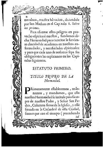 Estatuto primero. Titulo proprio de la Hermandad.