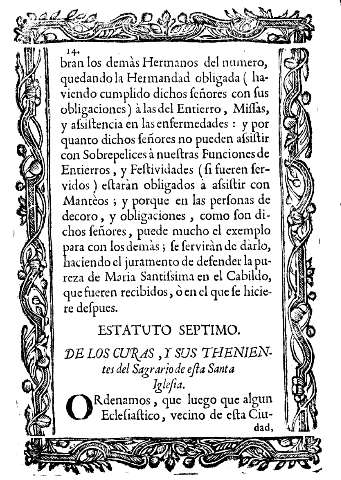 Estatuto septimo. De los curas, y sus thenientes del Sagrario de esta Santa Iglesia.