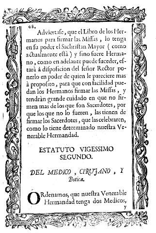 Estatuto vigessimo segundo. Del medico, cirujano, y Botica.