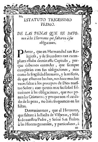 Estatuto trigessimo primo. De las penas que se imponen à los Hermanos que faltaren à sus obligaciones.
