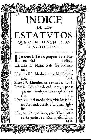 Indice de los Estatvtos, que contienen estas constituciones.