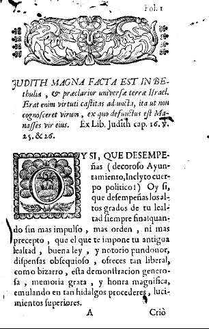 Judith magna facta est in bethulia, et praeclarior universae terrae Israel ... Ex Lib. Judith cap. 16 v. 25. & 26.