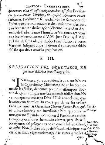 Ss. III. Obligacion del predicador de predicar doctrina en los Panegyricos.