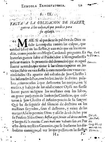 Ss. IX. Falta a la obligacion de hazer guerra à las culpas,el que predica para su aplauso.
