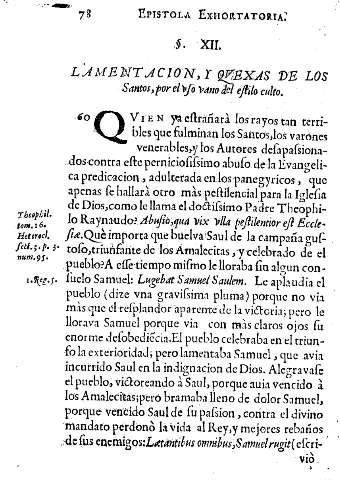 Ss. XII. Lamentacion, y qvejas de los Santos, por el vso vano del estilo culto.