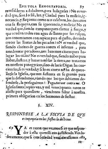 Ss. XIV. Respondese a la escvsa de qve es impropia en las fiestas la doctrina.