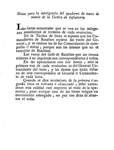 Notas para la inteligencia del quaderno de voces de mando de la Táctica de Infanteria.