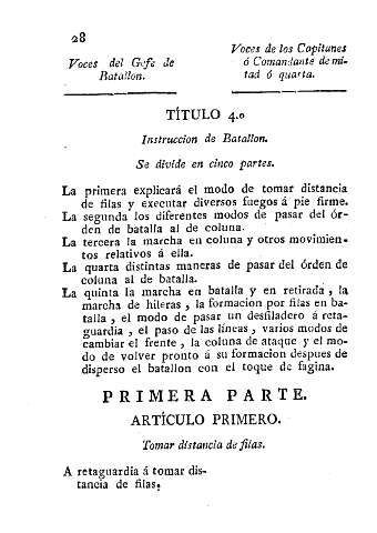 Título 4º. Instruccion de Batallon. Primera parte.