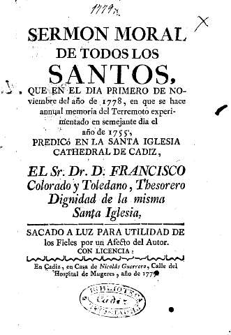 Sermon moral de todos los santos, que en el dia primero de noviembre del año de 1778 ...