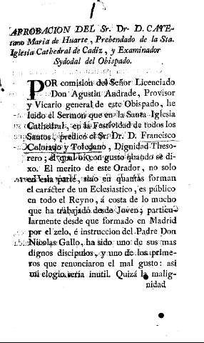 Aprobacion del Sr. Dr. D. Cayetano Maria de Huarte ...
