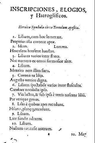 Inscripciones, elogios, y Hierogligicos. Heroica Symbola circa Tumulum aposita.