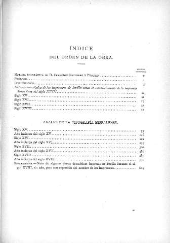 Índice del orden de la obra