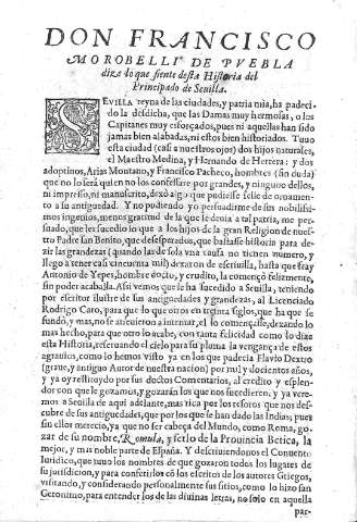 Don Francisco Morobelli de Pvebla dize lo que siente desta Historia del Principado de Seuilla