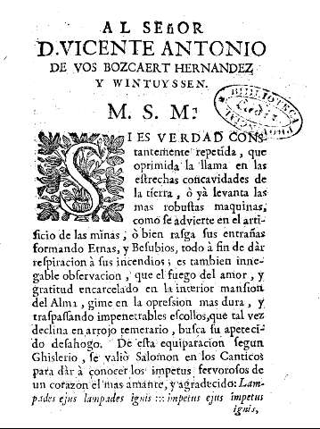 Al señor D.Vicente Antonio de vos Bozcaert Hernandez y Wintuyssen.