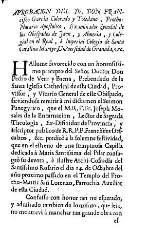Aprobacion del Dr. Don Francisco García Colorado y Toledano, Protho-Notario Apostolico ...
