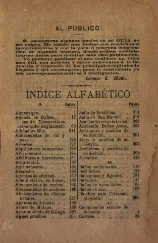 Al público. Índice alfabético