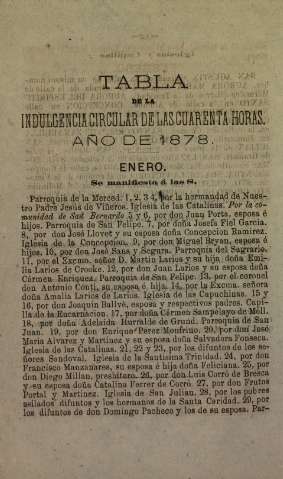 Tabla de la indulgencia circular de las cuarenta horas. Año 1878.