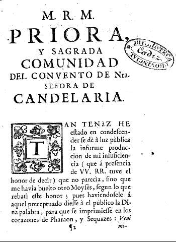 M. R. M. Priora, y sagrada comunidad del Convento de Nra. Señora de Candelaria