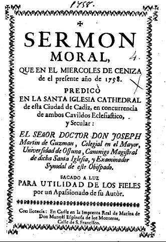 Sermon moral, que en el miercoles de ceniza de el presente año de 1758 ...