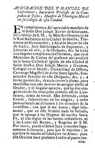 Aprobacion del P Manuel de Castellanos, Sacerdote Processo de la Compañia de Jesus ...