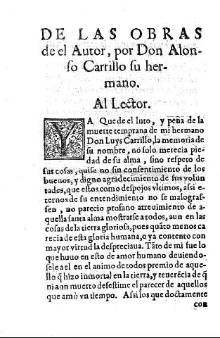 De las obras de el Autor, por Don  Alonso Carrillo su hermano.