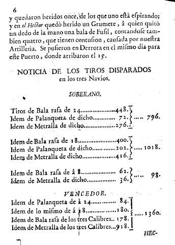 Noticia de los tiros disparados en los tres navios