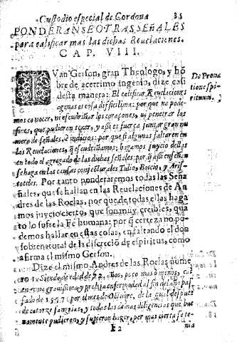 Custodio especial de Cordova ponderanse otras señales para calificar mas las dichas revelaciones