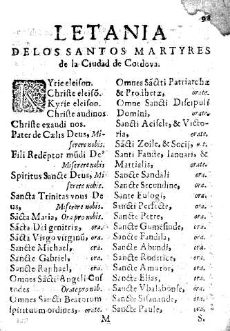 Letania de los santos martyres de la Ciudad de Cordova