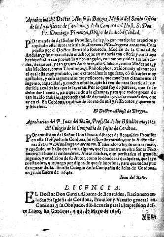 Aprobacion del Doctor Alonso de Burgos, Medio del Santo Oficio de la Inquisicion de Cordova, ...