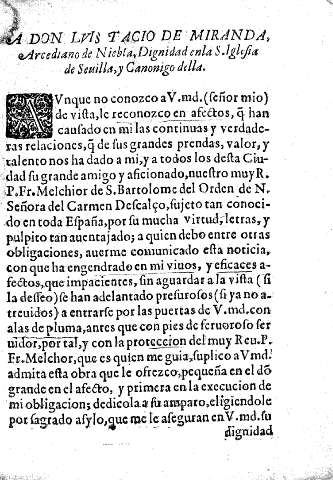 A Don Luis Tacio de Miranda, Arcediano de Niebla, Dignidad en la S. Iglesia de Sevilla, y Canonigo della