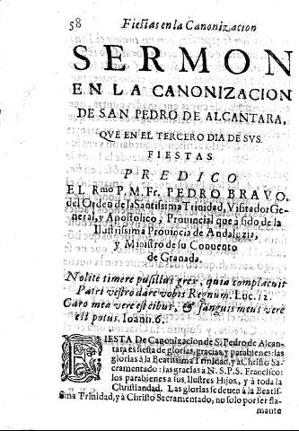 Sermon en la canonizacion de San Pedro de Alcantara, que en el tercero dia de sus fiestas ...