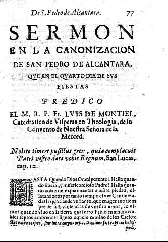Sermon en la canonizacion de San Pedro de Alcantara, que en el quarto dia de sus fiestas