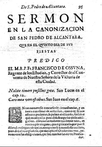 Sermon en la canonizacion de San Pedro de Alcantara, que en el quinto dia de sus fiestas
