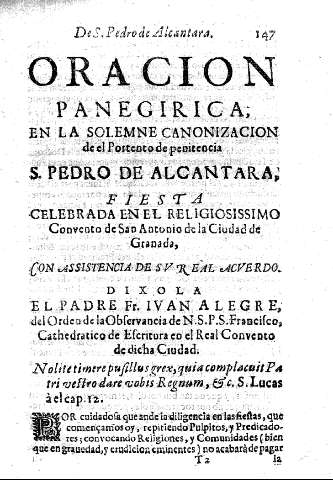 Oracion panegirica en la solemne canonizacion de el portento de penitencia S. Pedro de Alcantara, ....