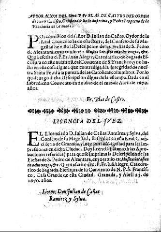 Aprobacion del Rmo. P. Fr. Blas de Castro del Orden de San Francisco ,...
