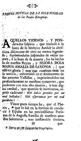 Previa noticia de la solemnidad de las Reales Exequias