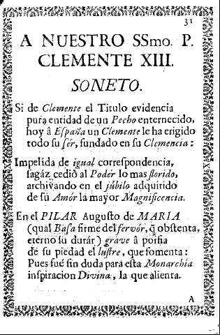 A nuestro SSmo. P. Clemente XIII. Soneto