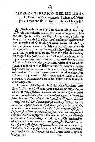 Parecer iuridico del licenciado D. Francisco Bermudez de Pedraza, ...