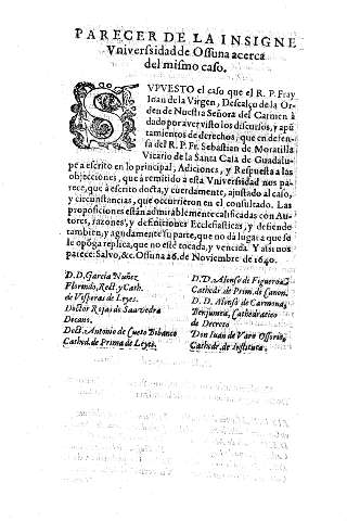 Parecer de la Insigne Universidad de Ossuna acerca del mismo caso