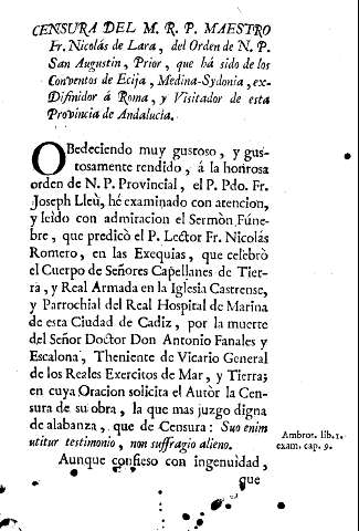 Censura del M.R.P. Maestro Fr. Nicolás de Lara, del Orden de N. P. San Agustin ...