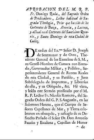 Aprobacion del M. R. P. Fr. Domingo Rada ...